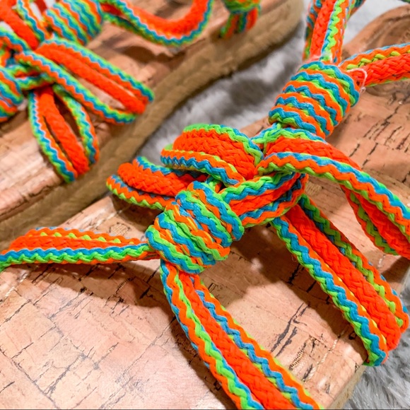 Circus Sam Edelman Neon Athena Bright Colorful Funky Espadrille Rope Sandals 6 - Picture 4 of 7